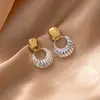 Aretes Cuadrados Brillantes Bicolor Dorado y Plateado, Aretes Sencillos Retro Franceses de Lujo Ligero con Temperamento, Versátiles Aretes de Gama Alta para Mujeres