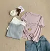Camiseta de Algodón Transpirable con Copos de Nieve y Pony Metálico de Manga Corta Estilo Coreano de Verano para Mujer Top Pulóver Redondo Adelgazante para Hombro Derecho para Mujer