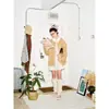 Jaqueta Cardigan Vintage sem Gola em Camurça com Padrão de Onda Floral Inspirado em Wholate para Mulheres, Corte Solto W27