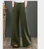 Calça Larga de Algodão e Linho Artística Simples Feminina Calça Reta de Cintura Alta Calças Tamanho Grande Soltas Comprimento no Tornozelo Calças Casuais de Linho