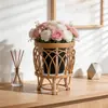 Soporte de Piso para Flores con Macetas de Madera Tejidas de Ratán, Soporte de Flores para Balcón con Cestas Tejidas, Decoración de Interiores, Macetas de Piso para Plantas Verdes