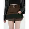 Saia de Camurça Marrom para Mulheres Plus Size Outono e Inverno Levemente Gordinhas Saia Curta Cintura Alta Marrom Saia Evasê para o Quadril