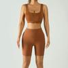 Ropa exterior tejida con sujetador acolchado, conjunto de yoga ajustado, ropa deportiva de fitness de talle alto con forma de melocotón de secado rápido, shorts deportivos