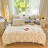 Juego de Cama Estilo Pastoral de Hilo Doble Clase A Super Suave de Cuatro Piezas Cubierta de Edredón Rosa de Jacquard de Algodón Puro Sábanas Ropa de Cama Cama Sábanas