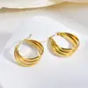 Pendientes Retro Europeos y Americanos de Línea de Acero Inoxidable, Oro de Lujo Ligero, Moda de Nicho, Únicos, Pendientes Geométricos que No se Desvanecen para Mujer