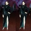 Vestido de festa europeu e americano de inverno 2022, veludo verde, LAZADA, sexy, com fenda alta e irregular
