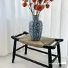 Banqueta Quadrada Pequena de Rattan Vintage, Banqueta para Trocar Sapatos, Banqueta Baixa de Madeira Maciça para Hall de Entrada, Banco ao Pé da Cama para Quarto, Banco com Armazenamento, Cadeira de Rattan Estilo Simples