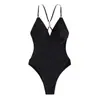 Bikini de Triángulo con Escote Profundo Nuevo Estilo Europeo y Americano Sin Espalda Traje de Baño de Comercio Exterior Traje de Baño de una Pieza Venta al por Mayor Verano Color Sólido Sexy para Mujer