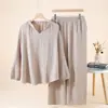 Pijama de Algodón Puro Doble Capa de Gasa, Estilo Sencillo de Color Sólido, Nuevo para Mujer, Primavera, Verano, Otoño, Conjunto Delgado de Manga Larga para el Hogar, 2025