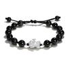 Pulsera de cuentas de pareja de plata S999 con cristal rosa de obsidiana natural para hombre y mujer, regalo de San Valentín con diseño de bestia de plata y oro.