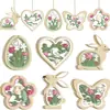 Adorno Colgante de Virutas de Madera Tridimensional de Pascua de Primavera Empalme Multicapa Diseño Hueco Flor Pájaro Conejo Adorno Colgante Festivo de Interior