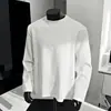 Camiseta branca de manga longa desconstruída em algodão espacial para homens, top outonal estilo high street americano, roupa solta de gola redonda para adolescentes