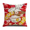 Atmósfera de Taberna Flor de Cerezo Decorativo Gato Lucate Funda de Cojín Almohada Sala de Estar Sofá Almohada Estampada Festiva Roja