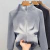 Chamarra de Forro Polar para Mujer Otoño e Invierno 2024 Nuevo Terciopelo Engrosado Cálido Top Suelto Casual Cuello Alto Cárdigan Sudadera
