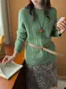 [Textura de Niebla Suave] Suéter de Punto Trenzado de Cuello Redondo de Lana Cachemira Pesada de Manga Larga para Mujer, Suéter de Color Sólido de Otoño