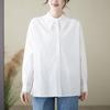 Camisa de Algodón de Tiro Real para Mujer Primavera y Otoño Nueva Holgada de Manga Larga Fresca Simple Diseño Nicho Top Reductor de Edad