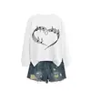 Amazon eBay Tienda Independiente Informal Cómoda de Moda para Mujer Sudadera de Manga Larga con Cuello Redondo con Nota Musical y Corazón para Comercio Exterior