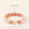 Pulsera de Cristal Rosa Natural para Mujer, Pulsera de Cristal Blanco y Cristal de Fresa, Regalo para Mejor Amiga, Joyería para la Mano