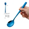 Cuchara de acero inoxidable para uso doméstico, cuchara sopera grande para plato principal de adulto de mango largo estilo coreano, linda cuchara para comer para niños