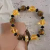 Pulseras Retro Estilo Hong Kong Otoño e Invierno para Mujer, Cristal Amarillo de la Torre de la Fortuna Joyería Vintage, Pulseras de Ojo de Tigre de Nicho