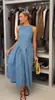 Vestido Jeans Feminino de Verão Longo, Sem Mangas, Costas Abertas, Cintura Marcada, Emagrecedor, Corte A, Estilo Retrô Francês, Transfronteiriço