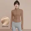 Roupa de yoga forrada com fleece e espessa para mulheres, novo estilo, para corrida, treino esportivo, jaqueta de yoga, top fitness de manga comprida com gola alta e zíper