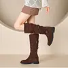 Botas de Plataforma Apilada Altas hasta la Rodilla Retro para Mujer Otoño 2026 Nuevas Botas de Caballero Largas de Caña Alta Estilo Vaquero Occidental