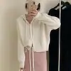 Estilo casual com capuz, curto, macio, suéter Nuo, casaco feminino, primavera, estilo preguiçoso, solto, suéter interno, cardigã, top