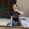 Nuevo Top Pulóver Único de Nicho Estilo Coreano Ajustado con Cuello Redondo, Estampado de Personaje Femenino y Letras, Camiseta de Manga Corta