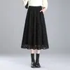 Falda de Malla con Encaje y Cintura Elástica para Mujer, Nuevo Estilo Otoño 2026, Elegante Falda Midi de Corte A