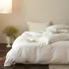 Conjunto de quatro peças de algodão e linho estilo minimalista de cor sólida, capa de edredom de mistura de linho, lençol de cama conjunto de três peças para cama de 1,2m, adequado para todas as estações