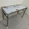 Mesa plegable de acero inoxidable mesa de comedor para el hogar, dormitorio, apartamento de alquiler, mesa para comer, mesa de escritura y estudio, mesa rectangular portátil para montar puestos