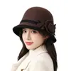 Novo Chapéu de Pescador de Lã Moda Britânica Elegante Socialite Chapéu Balde Moda Versátil Flor Cortada Chapéu de Feltro