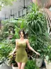 Nueva camisola larga verde fresca, pura y seductora para mujer, estilo verano con corbata, top sexy de tirante fino ajustado