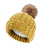 Gorro de tricô de inverno transfronteiriço com pompom, cor sólida, quente com veludo, acrílico, feminino, grosso, gorro pulôver, gorro de lã para pais e filhos