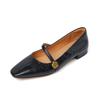 Zapatos Mary Jane de piel de cabra texturizada, estilo francés, con punta cuadrada pequeña, tacón bajo grueso, de cuero completo, para mujer, primavera 2024