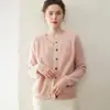 Estilo Nuevo Otoño e Invierno 100% Cachemir para Mujer Cardigan de Punto Grueso de Canalé Cuello Redondo Manga Larga Color Sólido Abrigo Suave