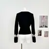 Conjunto de punto de dos piezas para mujer con diseño retro americano de patrón de diamantes, top nuevo de primavera de cuello redondo ajustado