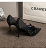 Zapatos de Tacón Alto Cuadrados Negros con Lunares, Estilo Francés, Lazo, Pedrería Negra, Nuevos 2025, Zapatos para Mujer