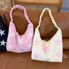 Bolso Tote de Nylon con Pliegues y Estampado de Estrellas, Gran Capacidad, Moderno, Versátil, con Cordón, para Primavera/Verano