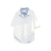 Camiseta de Verano Estilo Nuevo con Diseño en Capas Cuello en V Falso Dos Piezas Manga Corta Moderna y Fresca