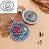 Colgante de flor de peonía azul quemada de marca redonda S999 de plata auspiciosa Fugui, colgante de estilo nacional Fugui con esmalte de marea nacional.