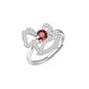 Set de Joyería Año del Caballo Plata de Ley S925 Collar, Anillo, Pendientes Incrustados con Piedra de Cristal Granate, Joyería del Caballo del Zodiaco para Mujer