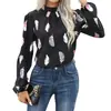 Camisa Elegante Nueva Transfronteriza Europea y Americana para Mujer, Top de Manga Larga con Estampado de Plumas