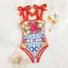 Maiô Peça Única Strappy Bandeau Estilo Novo 2026 para Mulheres, Estampa Retro Europeia e Americana, Reversível, Comércio Exterior, Aliexpress