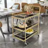 Carrinho Móvel Nórdico, Carrinho de Armazenamento de Luxo, Carrinho de Bebidas para Hotel, Carrinho de Jantar de Ferro Dourado com Múltiplas Camadas, Carrinho de Serviço para Restaurante