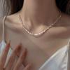 Collar de plata rota chapado en plata 925 para mujer 2023 nuevo brillante plata rota varios dos cadena de clavícula nicho de lujo ligero