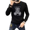 Suéter para Hombre Otoño e Invierno Nuevo Oso de Dibujos Animados Cuello Redondo Manga Larga Pulóver Camisa Base Forrado de Felpa Versátil Moda Europea Ropa para Hombre