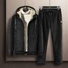 Conjunto de Suéter con Forro Polar para Hombre Casual Grueso Cálido Invierno Lana de Cordero Invierno Dos Piezas Chaqueta Deportiva