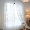 Keqiao Venta al por mayor Europeo Sencillo Bordado Floral Blanco Cortinas Transparentes Dormitorio Sala de Estar Ventana Saliente Balcón Cortinas Transparentes Producto Terminado